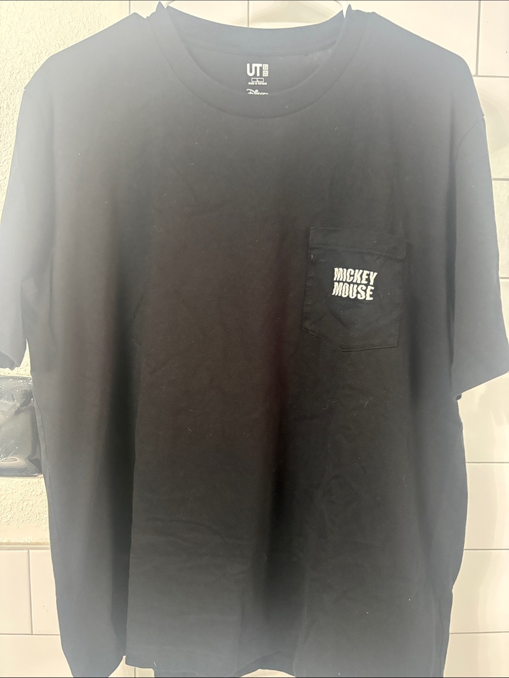 Uniqlo Black Short Sleeve Pocket Tee with 'Mickey Mouse' Print